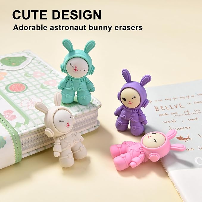 20Pcs Outer Space Themed Erasers for Kids Bulk, Cute Rabbit Astronaut Buddy Eraser Spaceman Erasers for School Classroom Supplies Party Favors