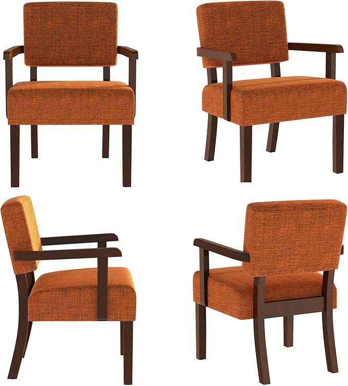 Accent Chair Set of 2 with Table, Living Room Chairs with Soft Seat and Armrests for Living Room Bedroom Reading Room Waiting Room (Orange), Linen, AC01