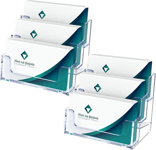 Acrylic Business Card Holder for Desk, Clear Plastic Business Card Stand with 3 Tier, Multiple Business Display Holder for Exhibition, Office and Hotel, 2 Pack