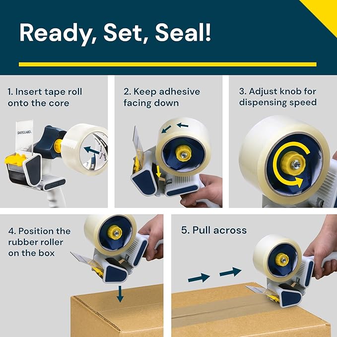 Excell EC-206 Safeguard Packing Tape Dispenser (2" Wide): Retractable Blade Cover for Safety, Push Flap for Smooth Cutting, and one-Hand use. Ideal for Shipping and Carton Sealing.(2Pack)