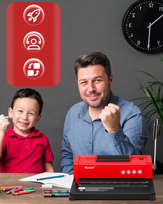 46-Hole Binding Machine Spiral Coil Binder Classic Red,DIY Book Binder Kits with Electric Coil Inserter,100pcs Comb Binding Spines,for Letter Size/A4/A5 School Office Home