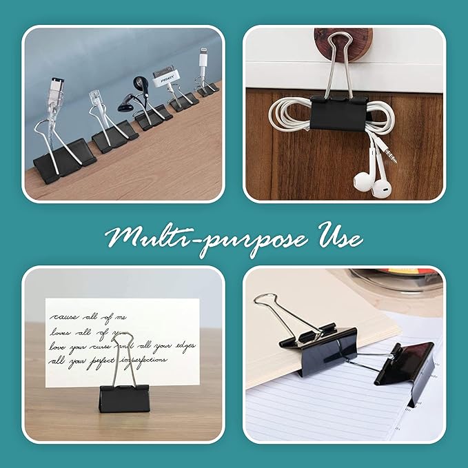 Binder Clips - 48 Small Binder Clips, 0.75 Inch Black Paper Clamps, File Clip for Home, Office and School Supplies