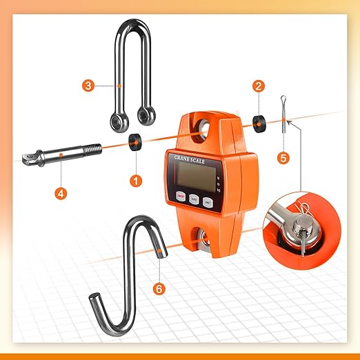 Digital Hanging Scale, 1102lb Crane Scale, 500kg Orange Digital Electronic Weighing Scale with LCD Display for Hunting, Outdoor, Bass Fishing, Big Game, Farm