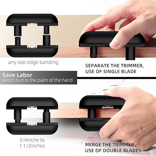 GSCIT Club Edge Banding Trimmer, Tungsten Carbide Blades Hand Planer Edge Bander for Burrs Edge Corner Planer Wood Scraper Edge Banding Tools Cutter for PVC ABS Melamine (Black)