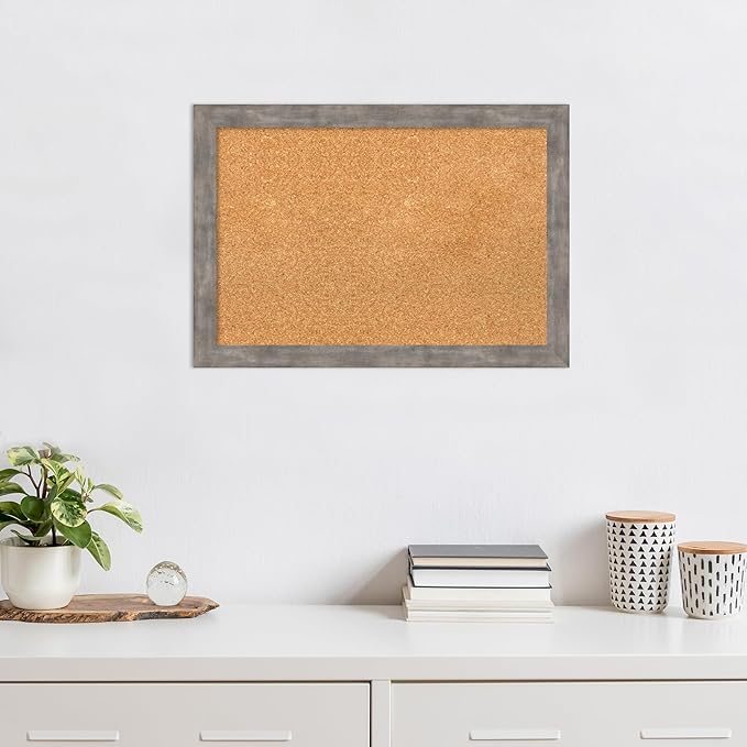 Amanti Art Natural Cork Board for Wall, 19x27 Vision Board with Silver Wood Frame, Medium Corkboard Office Decor for Home Organization, Casual Corkboard Pinboard to display items for home organization