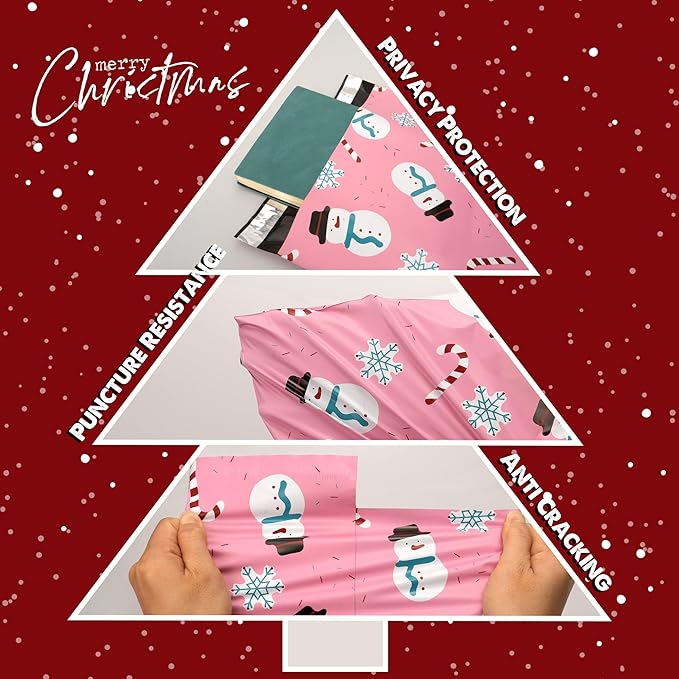 Christmas Poly Mailer 12x15.5 Inch 50 Pcs, Waterproof Shipping Bags for Clothing, Tear-Resistant Mailier, Strong Mailing With Self-Seal - Snowmen Printed