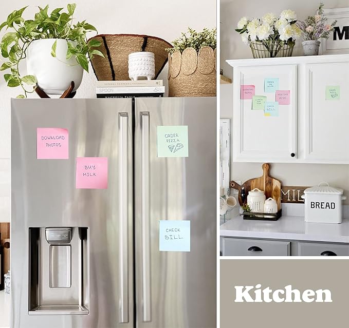 24 Pack Sticky Notes - 3 x 3 Inch Large Memo Pads with 2X Sticking Power,12 Bright Colors Sticky Pads,100 Sheets/Pad - 2400 PCS Super Sticky & Repositionable for Office,Notebook,School,and Daily Use