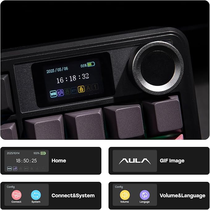 EPOMAKER X Aula F108 PRO Wireless Gaming Keyboard with Screen, 8000mAh Battery, 104 Hot-Swappable and Programmable Keys and Knob, RGB Backlight, for Mac/PC/Android (Pink Gradient)