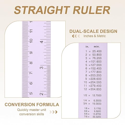 HARFINGTON 6pcs Metal Straight Ruler 15cm Metric SAE Aluminum Alloy Measuring Rulers Scale Tool with Hole for Measure Study Reading Classroom Office, Purple