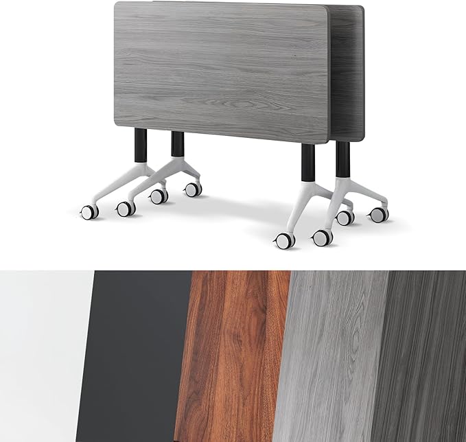 Conference Room Table, Folding Conference Tables,Thicken Grey Tabletop,Flip Top Wooden Seminar Meeting Room Table for Conference Room Offices (2, Grey, 55.1”)