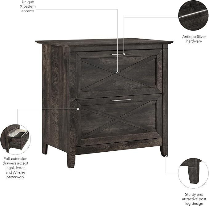 Bush Furniture Key West 2 Drawer Lateral File Cabinet in Dark Gray Hickory | Document Storage for Home Office | Accent Chest with Drawers
