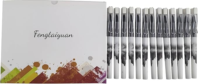 Fengtaiyuan LQB05P12 Straight Liquid Ballpoint Pen - Black Ink, 0.5mm Bullet Head, Smooth Writing, 12 Count (Black05P12)
