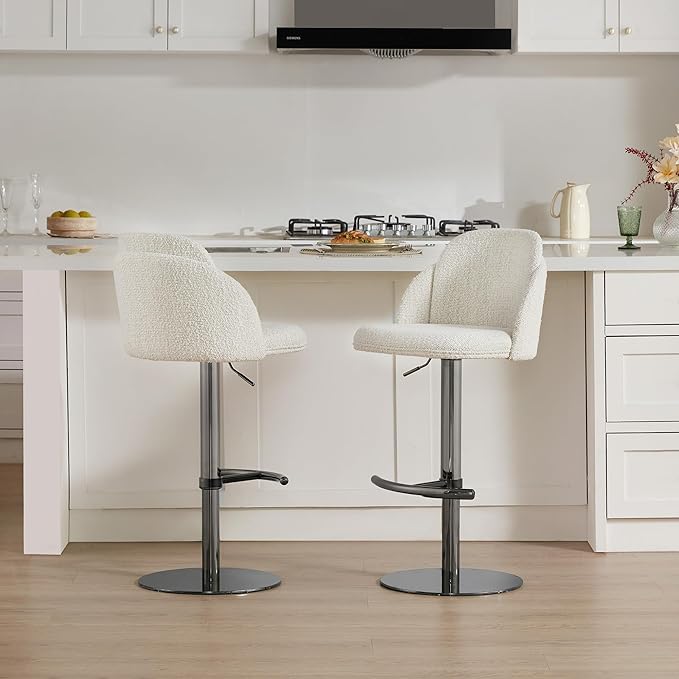CHITA Adjustable Bar Stools Set of 2, Swivel Counter Height Stools with Stainless Steel Base for Bar, Kitchen Island, Dining Room, Sleek Black