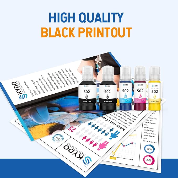 502 T502 Ink Refill Bottles Compatible for ET2760 ET2750 ET-3760 ET-2850 ET-15000 ST-4000 ST-2000 ET-3710 ET-3850 ET-3750 ET-4850 ET4750 ET2700 ST3000 ET3700 Printer(5 Pack)