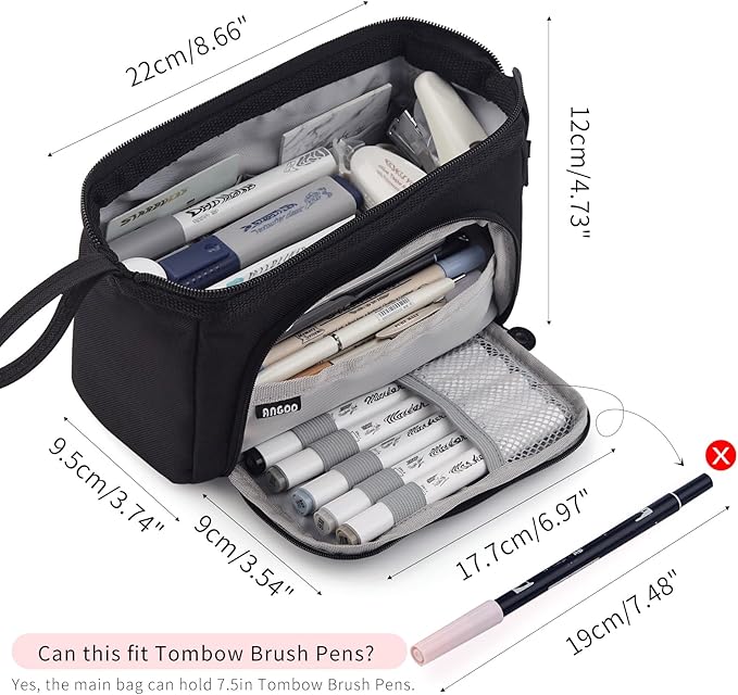 HVOMO Pencil Case Large Capacity Pencil Pouch Handheld Pen Bag Cosmetic Gift for Office School Teen Girl Boy Men Women Adult (Black)