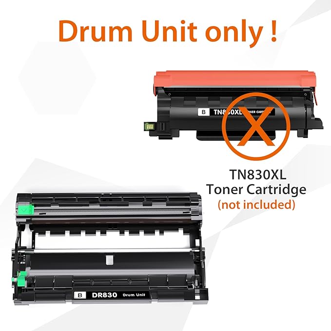 Compatible DR830 Drum Unit (NOT Toner) Replacement for Brother DR830 DR-830 Drum use with HL-L2460DW HL-L2405W HL-L2400D HL-L2480DW MFC-L2820DW MFC-L2820DW XL DCP-L2640DW Printer (2 Pack)