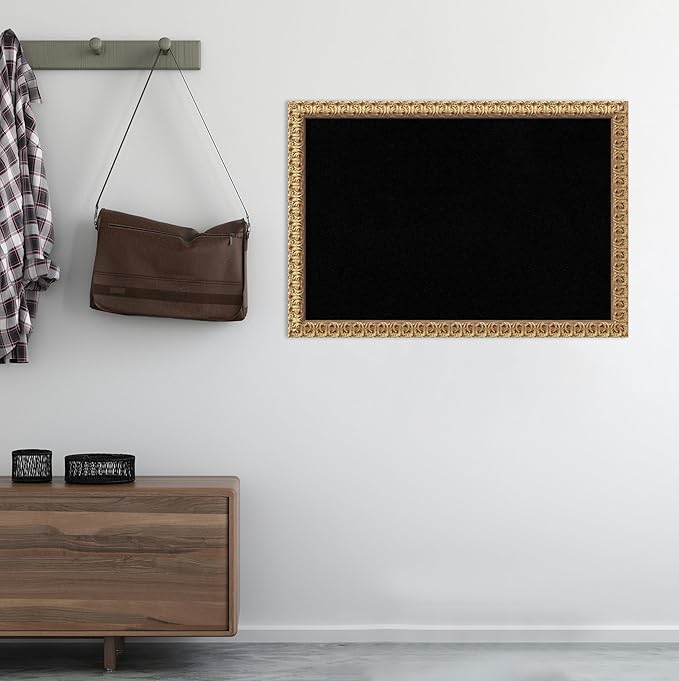 Amanti Art Black Cork Board for Wall, 27x39 Vision Board with Gold Wood Frame, Large Corkboard Office Decor for Home Organization, Traditional Corkboard Pinboard to display items for home organization