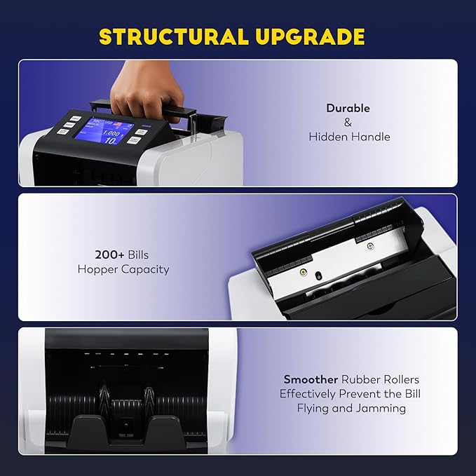 CGOLDENWALL Mixed Denomination Money Counter Machine, Touchscreen Value Counter, 1500Bills/min Cash Counting, UV/MG/IR/DD Detection, Multi-Currency & Modes Bill Counter for Business