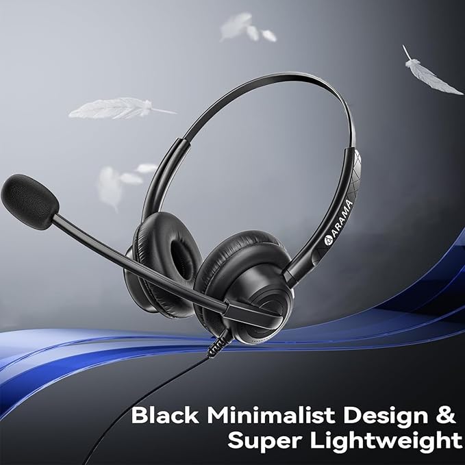 Arama Headset with Microphone for Pc, USB Headset with Noise Canceling Microphone for Laptop, Wired Computer Headset with Mute for Home Office Online Class Skype Zoom Meetings (USBA+USBC, Black)