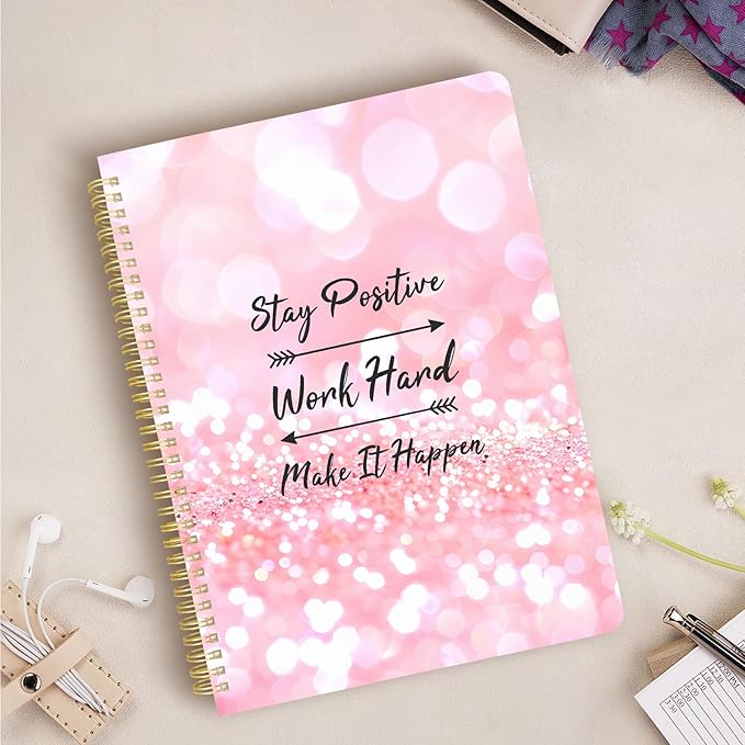 Cute Spiral Notebook journal A4 Aesthetic Pretty Design for Women Girls Kawaii with Pocket, 8.5 x 11 inch, Lined, Positive