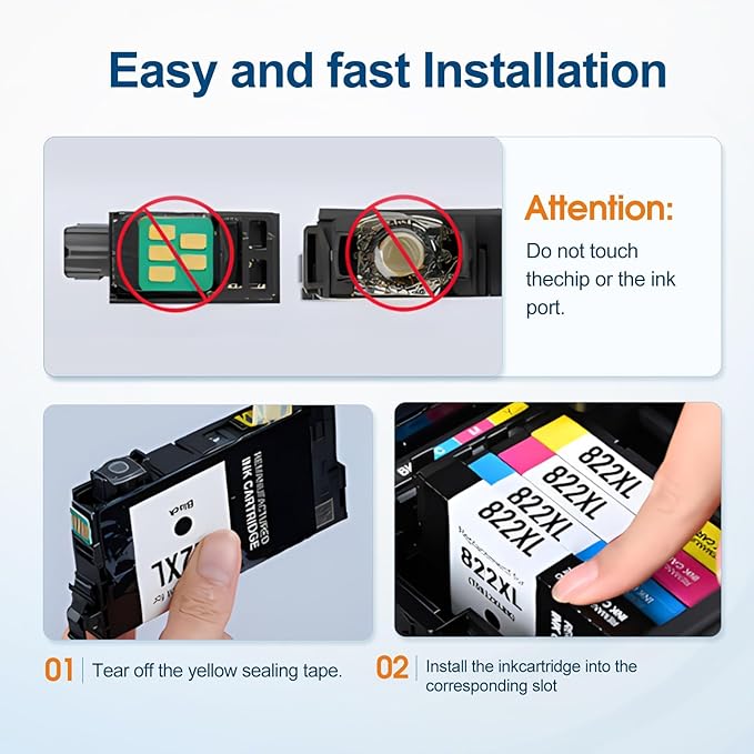 822XL Ink Cartridges Combo Pack Remanufactured Replacement for Epson 822XL Ink Cartridges 822XL Work for Epson WF-3820 WF-4820 WF-4830 WF-4833 WF-3823 WF-4834 Printer (4 Pack)