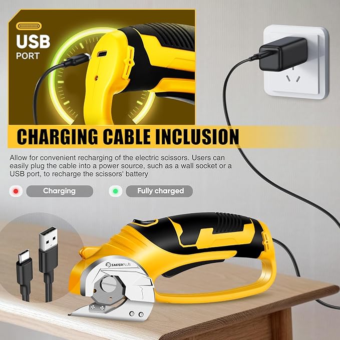 Cordless Electric Scissors, 4V Cardboard Cutter, Box Cutter Fabric Scissor with Safety Lock & LED Light, Rechargeable Power Rotary Cutters for Box Carpet Fabric Plastic Leather