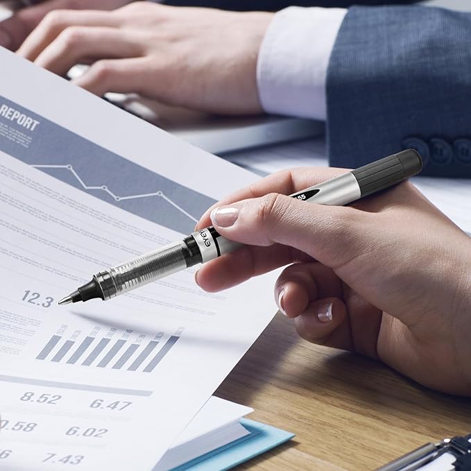 EYEYE 8 Pack Black Rollerball Pens 0.7mm, Medium Point Roller Ball Pen Quick Dry, Liquid Ink Pens Fine Point Smooth Writing Pen for Journaling, Note Taking, Office, School Supplies