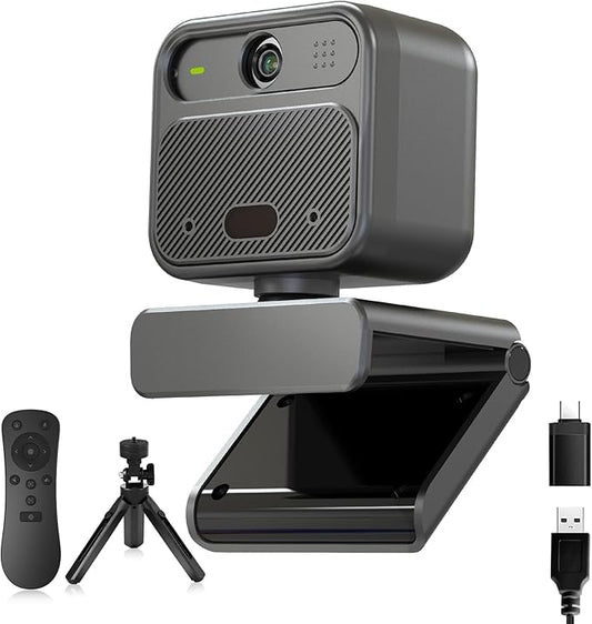 4K Webcam with 2 Microphone, Wide Angle PC Cameras with Mirror & Flip Funtion, Remote, Precise Focus, Privacy Cover, Tripod, Great for Computer, Zoom, OBS, Teams, Laptop, Personal Video Calling