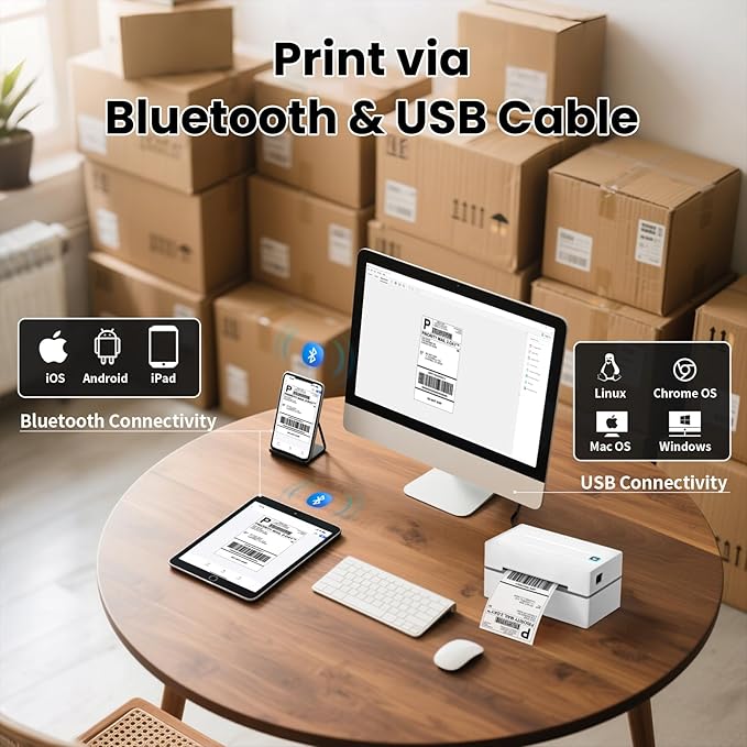 Bluetooth Thermal Label Printer, Wireless 4x6 Shipping Label Printers for Small Business, Compatible with Android&iOS and Windows, Address Label Printer for Amazon, Ebay, Shopify, Etsy, USPS