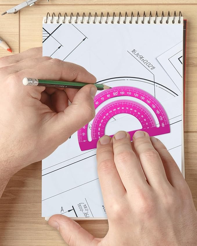 Honagu Triangular Ruler Set, 4+1Pieces Aluminum Alloy Ruler, Metal Drafting Ruler, Geometric Protractor for Students, School Office Supplies (Pink, 20cm)