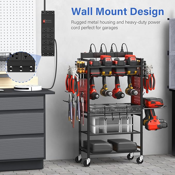 CCCEI 2PCS Heavy Duty Power Strip Surge Protector 20 AMP, 8 Outlets 12 Gauge Shop Garage Metal Multiple Outlets, 4 FT Extension Cord 5-15P Adapter High Amp 6-20R T-Slot 20a for Appliance Black.