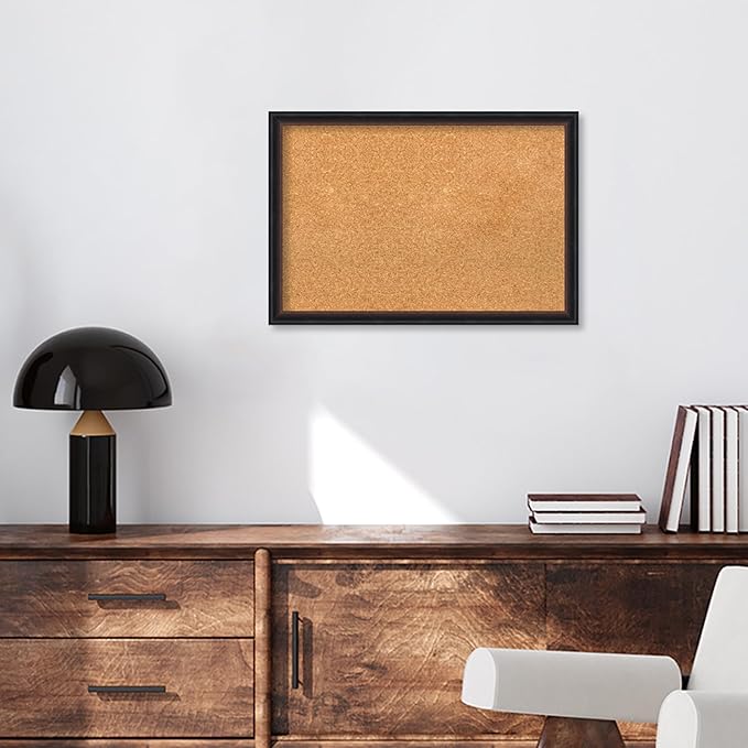 Amanti Art Natural Cork Board for Wall, 18x26 Vision Board with Black Wood Frame, Medium Corkboard Office Decor for Home Organization, Casual Corkboard Pinboard to display items for home organization