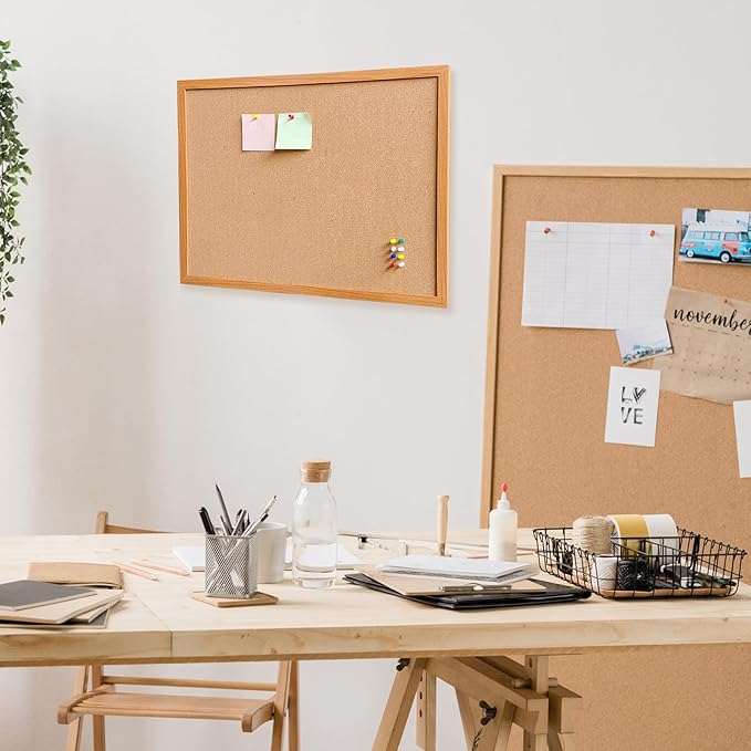 Cork Bulletin Board for Wall - 24” x 18” Bulletin Board Cork Board Wall Mounted Wood Frame Message Board pin Board for School,Office and Home