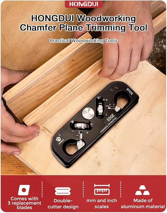 HONGDUI Chamfer Plane Edge Plane Corner Plane Quick Edge Trimmer Chamfering Tool with 3 Carbide Insert for Woodworking