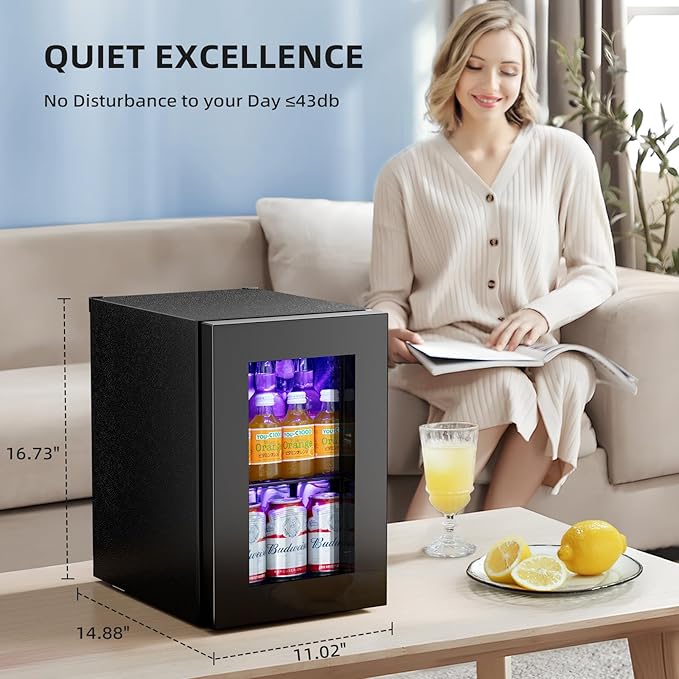 Antarctic Star 18L Beverage Refrigerator Cooler 24Can, Mini Fridge with Quiet Compressor, LED Light,Freestanding Small Fridge with Electronic Temperature Control for Home and Bar(40-61 ℉)