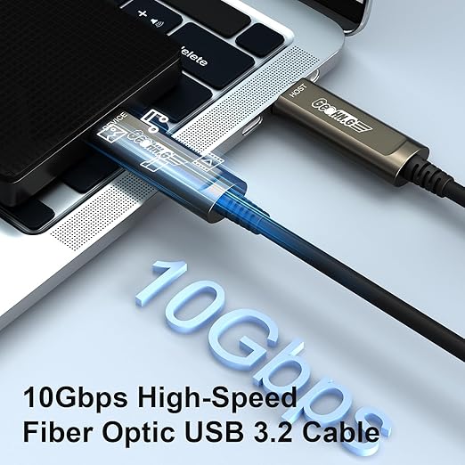 GeoHN.G USB C to C Fiber Optic Cable 10M/33FT, USB 3.2 10Gbps Long Distance Data Transfer USB C Extension Cable for VR, Camera, Mini PC, Laptop, Webcam, Printer and More