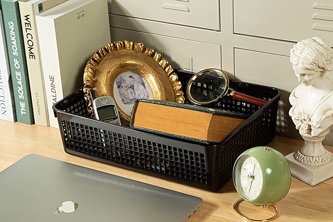 A4 Size Plastic Paper Storage Trays,Desktop File Organizer Baskets,6-Packs (Black)