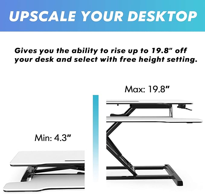 FITUEYES Height Adjustable Standing Desk 36” Wide Sit to Stand Converter Stand Up Desk Tabletop Workstation for Dual Monitor Riser FSD309103WW