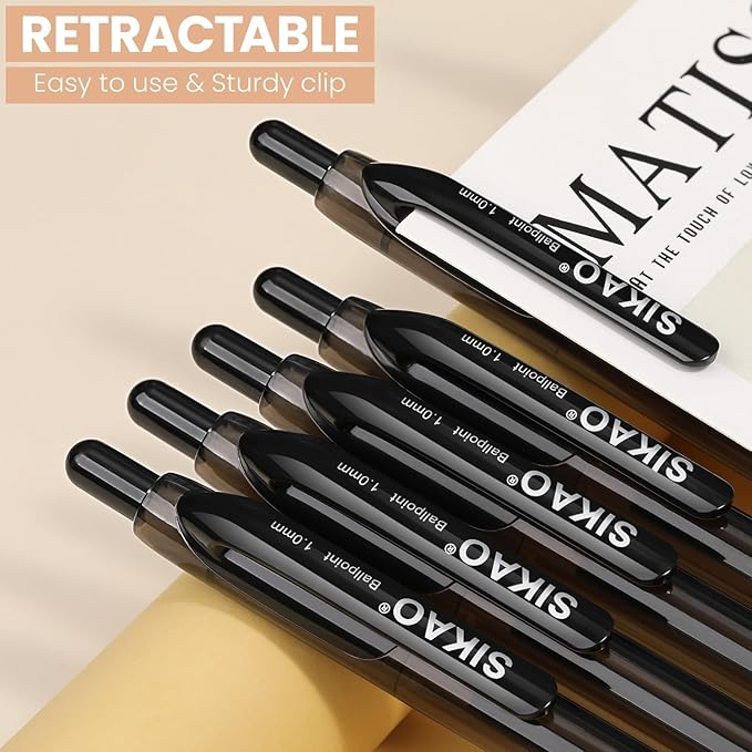 Black Pens Bluk | 60 Pack Durawrite Retractable Ballpoint Smooth Writing | Ball Point Click Pens Black Ink 1.0mm with Clear & Vivid Lines for Servers School Office Supplies, Lapiceros