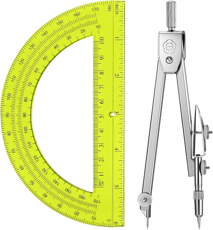 EBOOT Student Geometry Math Set, Drawing Compass and 6 Inch Swing Arm Protractor 180 Degree Math Protractor(Yellow)