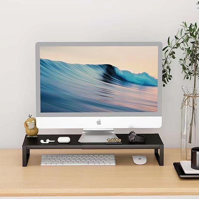 Adjustable Metal Monitor Stand - 11.6"-21.3" Ergonomic Desktop Riser for Computer/Laptop/TV, Heavy-Duty Office Shelf with Space-Saving Design (Black)