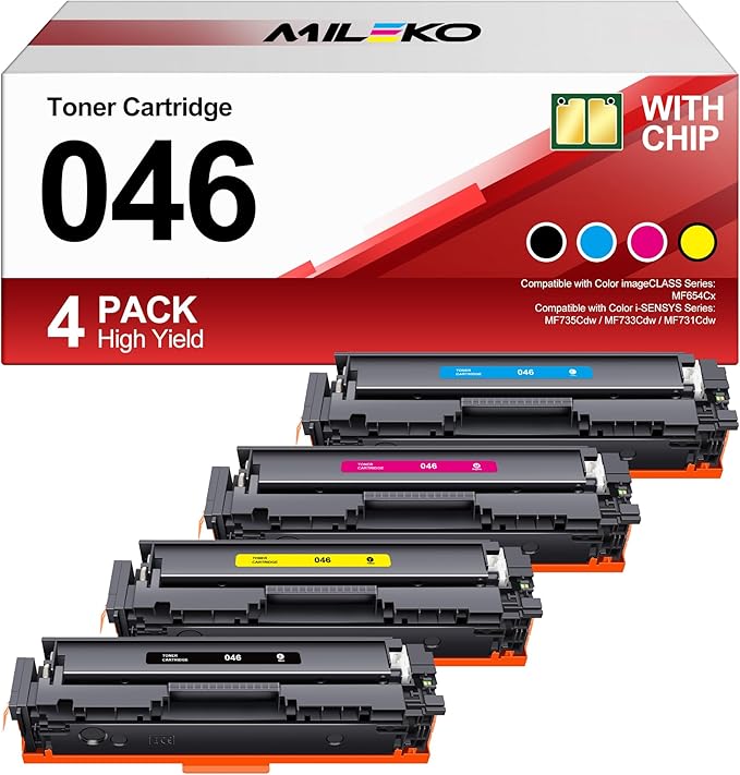 046 Toner Cartridge Replacement for Canon 046 Toner Cartridge Set for Canon 046H CRG-046 for Color ImageCLASS MF733Cdw MF731Cdw MF735Cdw Printer (4 Pack, Black Cyan Magenta Yellow)
