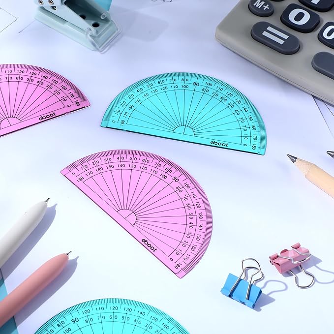 EBOOT 50 Pcs Math Protractors Plastic Protractor 180 Degrees, 4 Inches (Pink,Blue)