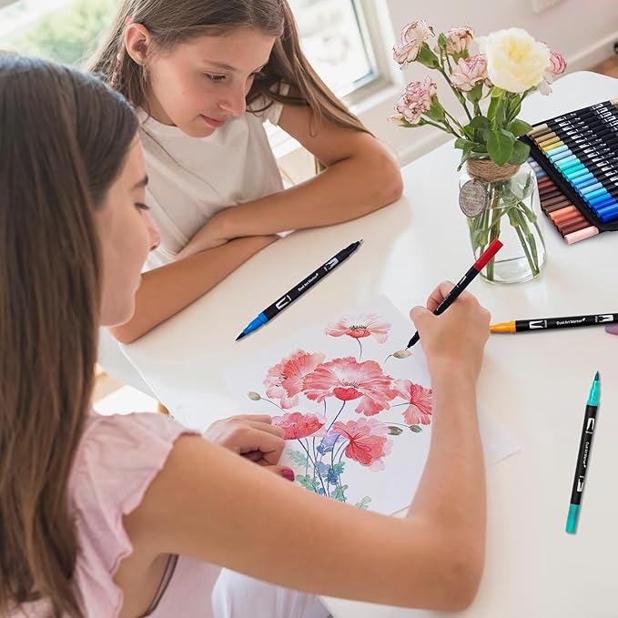Dual Markers Brush Pens, 168 Colors Art Marker Set with Brush and Fine Tips – Premium Art Supplies for Kids & Adults, Perfect for Coloring Books, Hand Lettering, Calligraphy, and Drawing
