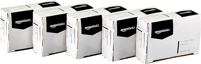 Amazon Basics Paper Clips, No. 1, Silver | Smooth | 1000 Count, Pack of 12