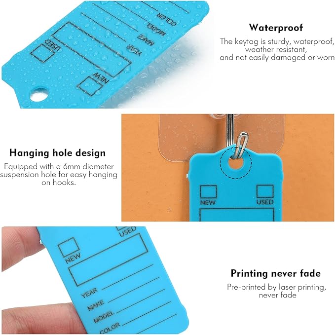 50 Car Key Tags with Labels Plastic Car Dealership Key Tags Self Locking Automotive Identifiers Blank Shop Labels with One Pen (Blue)