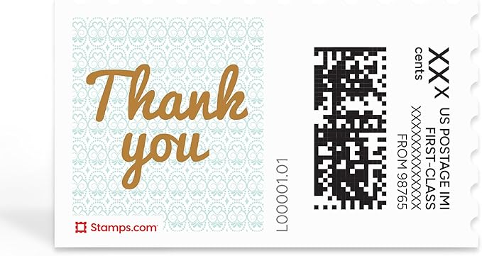 Golden Thank You NetStamps 120-Pack (5 Sheets) Printable Postage Labels (Stamps.com Subscription Required) - Print Approved Postage - Inkjet & Laser Printers - Business, Personal, Home
