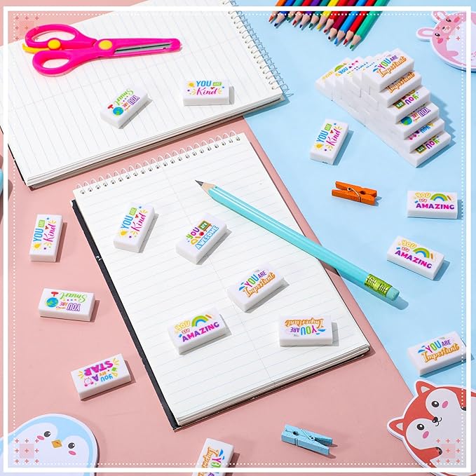 180 Pcs Inspirational Erasers for Kids Christian Pencil Erasers Bulk, Back-to-School Gifts Motivational and Cute Supplies for Students Classrooms, Drawing(White,Inspirational)