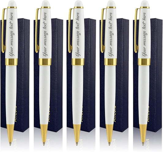 Ancolo Personalized Office Ballpoint Pens - Executive Writing Pen with 10 Black Ink Refill Engraved with Your Message Name Gift Set for Man/Women/Writers/Collection/ 5 PCS/Pack