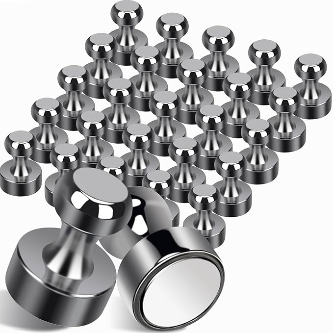 25Pcs Fridge Magnets, Bright Black Strong Refrigerator Magnets Small Push Pin Magnet s, Magnetic Decorative Magnet s for Whiteboard, Classroom, Office, Dry Erase and Map Magnet